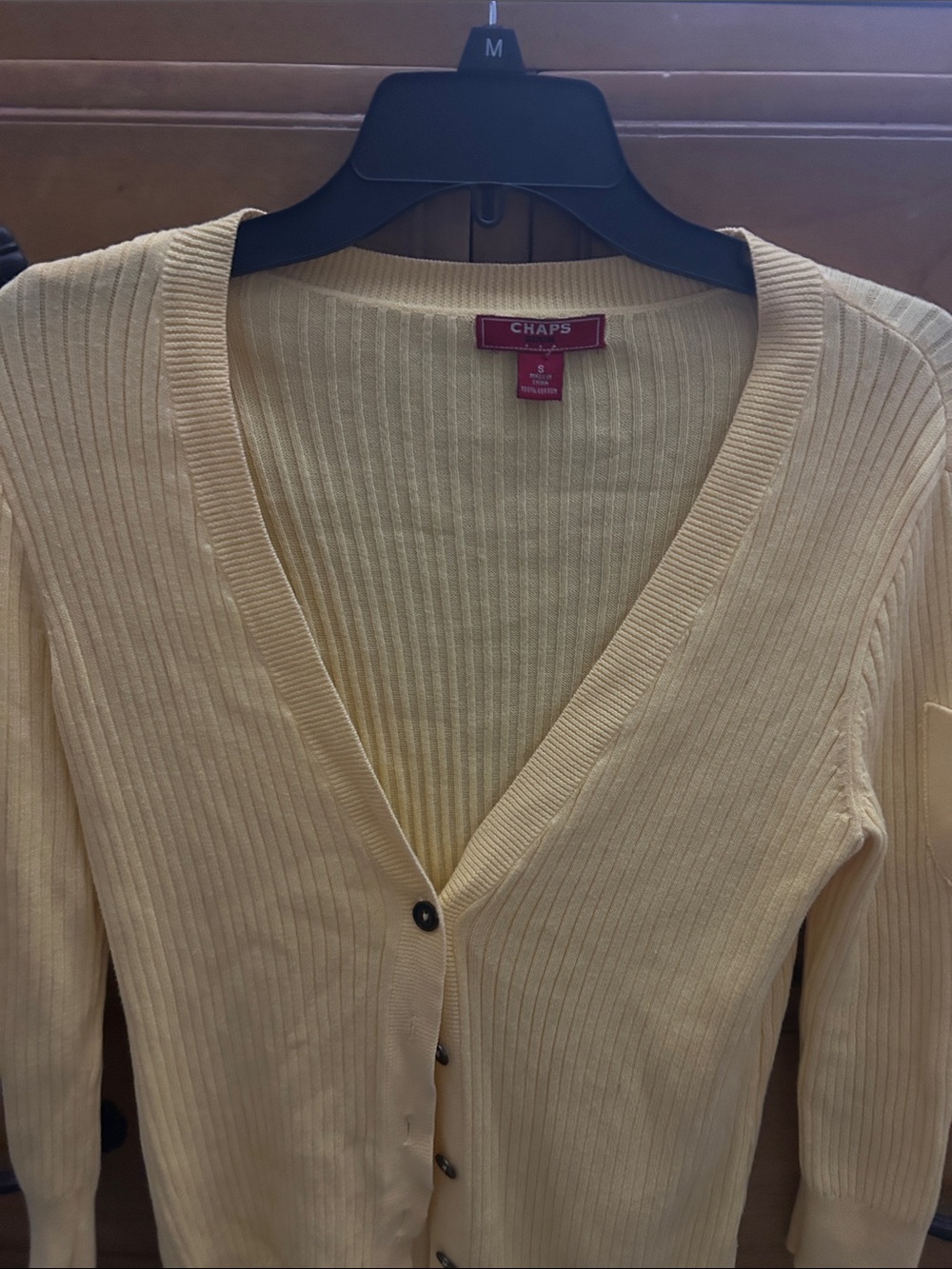 Chaps Women's Light Cream Ribbed V-Neck Button-Up Cardigan